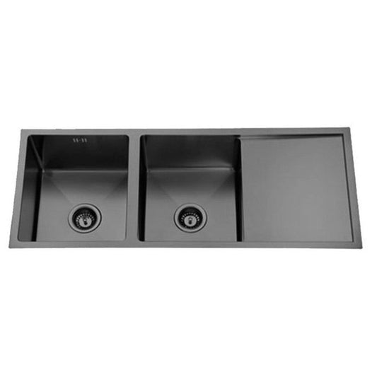 Atlas Double Bowl Handmade Gunmetal Black Kitchen Sink - 1114x440x250mm