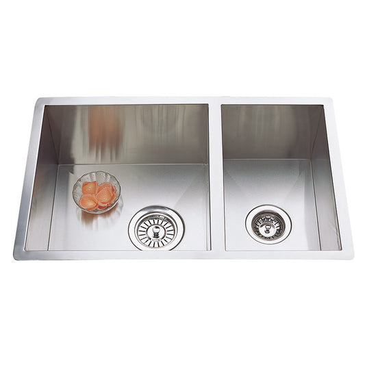 Atlas Double Bowl Handmade Chrome Kitchen Sink - 730x450x200mm