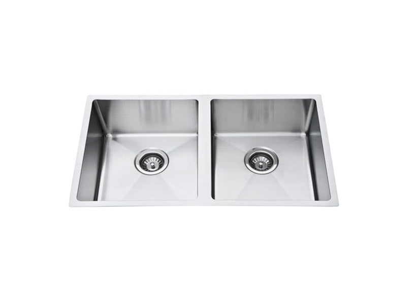 Atlas Double Bowl Handmade Chrome Kitchen Sink - 760x440x250mm