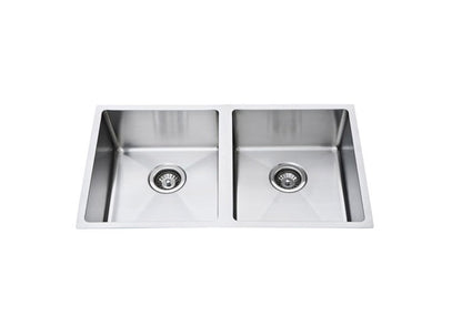 Atlas Double Bowl Handmade Chrome Kitchen Sink - 760x440x250mm