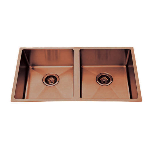 Atlas Double Bowl Handmade Copper Kitchen Sink - 760x440x200mm