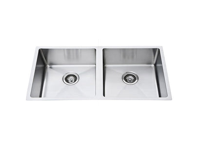 Atlas Double Bowl Handmade Chrome Kitchen Sink - 870x440x250mm