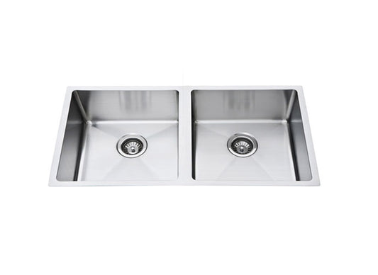 Atlas Double Bowl Handmade Chrome Kitchen Sink - 870x440x250mm