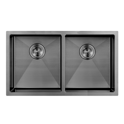 Atlas Double Bowl Handmade Gunmetal Black Kitchen Sink - 870x450x250mm