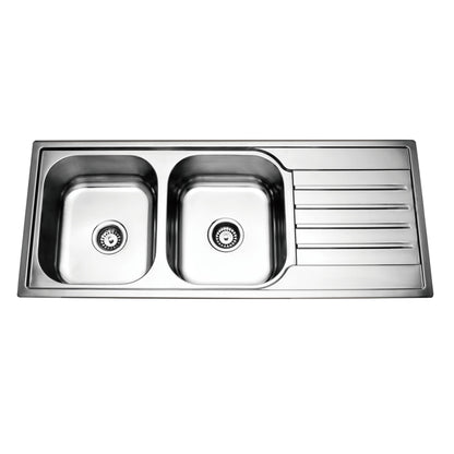 Prague Pressing Double Bowl Top Mount Kitchen Sink - 1120x500x180mm