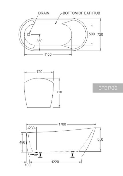 DUBLIN Freestanding Bathtub - 2 Sizes (1500mm,1700mm)