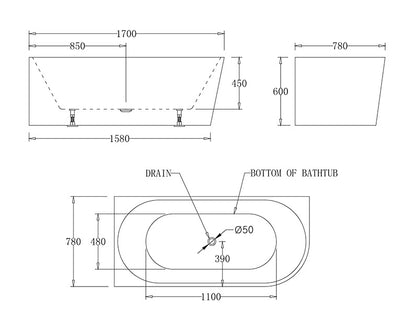 MILAN Spa Corner Bathtub - Left or Right Hand Side - in 3 Sizes (1400,1500,1700mm)