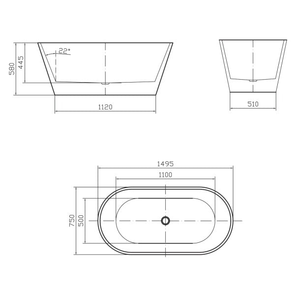 Rome Freestanding Bathtub - in 2 Sizes (1495mm,1700mm)