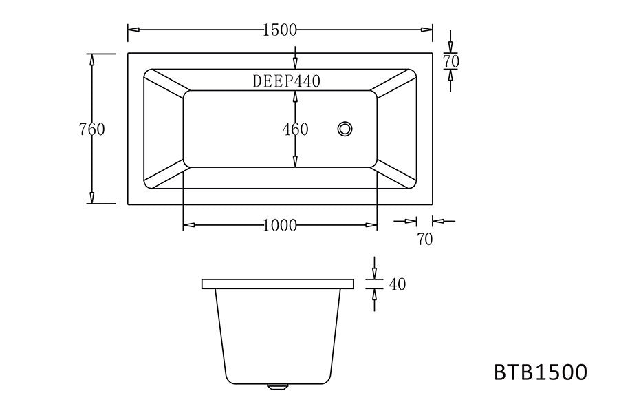 BARI Drop In Bathtub - in 2 Sizes (1500mm,1660mm)