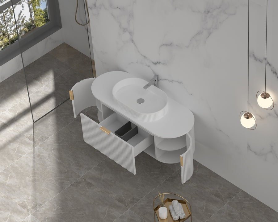 CARYSIL 1200mm Fluted Wall Hung Vanity - Matte White - 1200x469x412mm