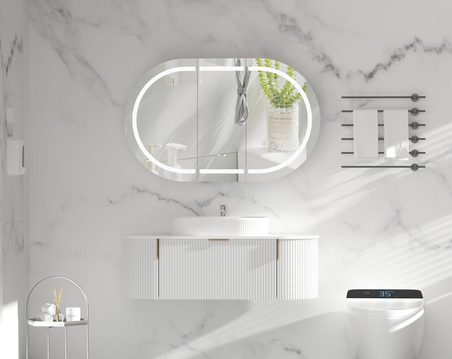 Mystic OVAL LED Shaving Cabinet 1200X750mm - MATTE WHITE Carysil