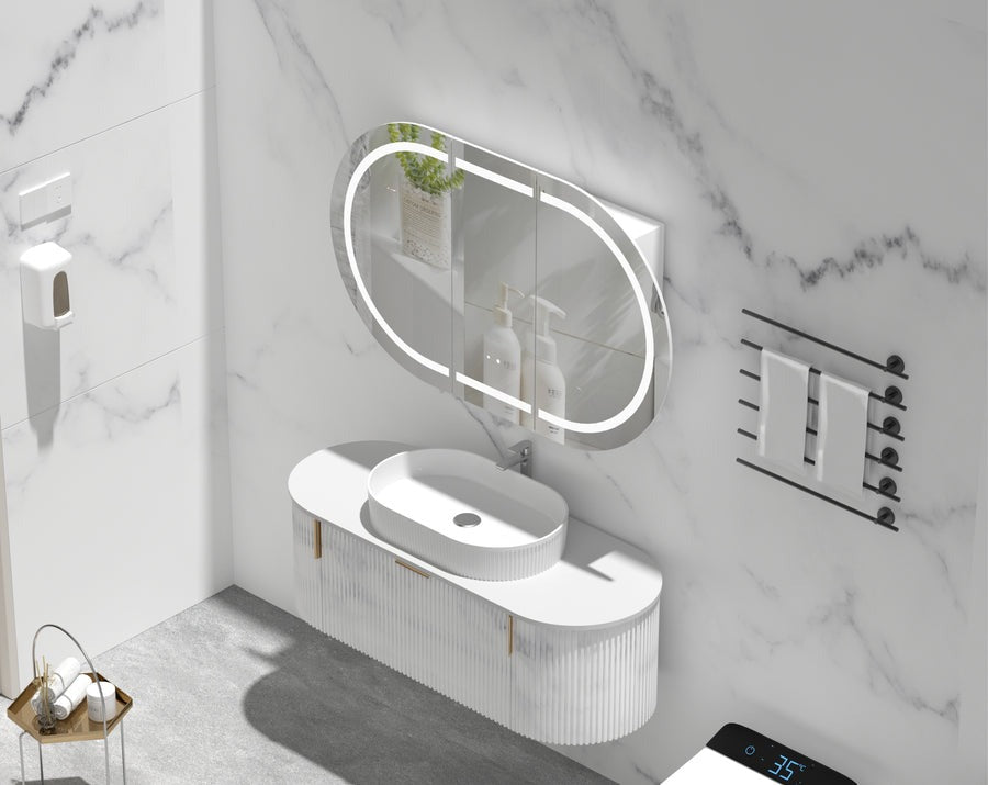 Mystic OVAL LED Shaving Cabinet 1200X750mm - MATTE WHITE Carysil