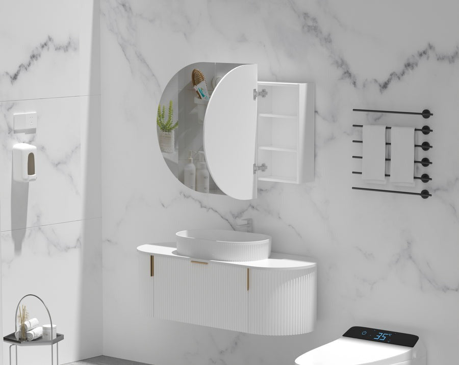 Mystic OVAL Shaving Cabinet 1200X750mm - MATTE WHITE Carysil