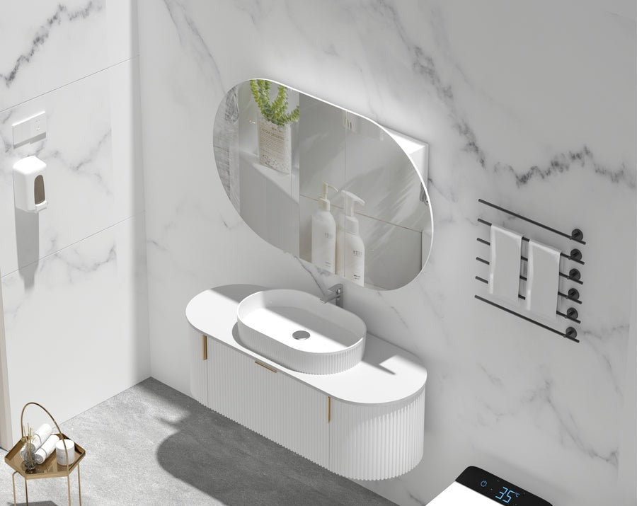 Mystic OVAL Shaving Cabinet 1200X750mm - MATTE WHITE Carysil