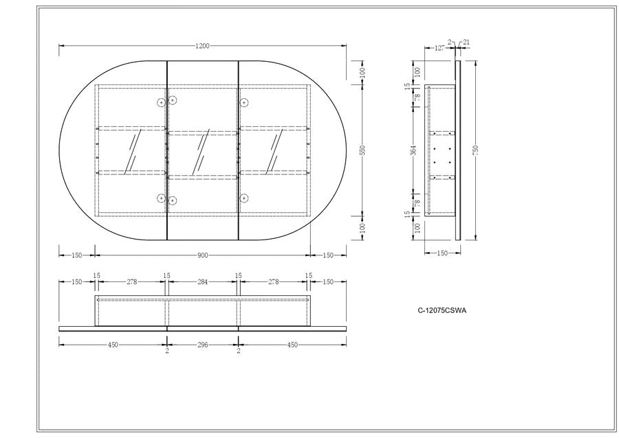 Mystic OVAL Shaving Cabinet 1200X750mm - MATTE WHITE Carysil