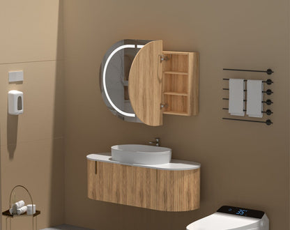 Mystic OVAL LED Shaving Cabinet 1200 X 750mm - WALNUT Carysil