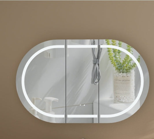 Mystic OVAL LED Shaving Cabinet 1200 X 750mm - WALNUT Carysil