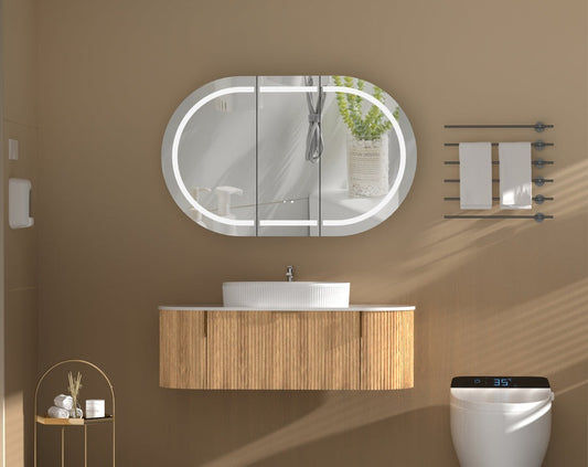 Mystic OVAL LED Shaving Cabinet 1200 X 750mm - WALNUT Carysil