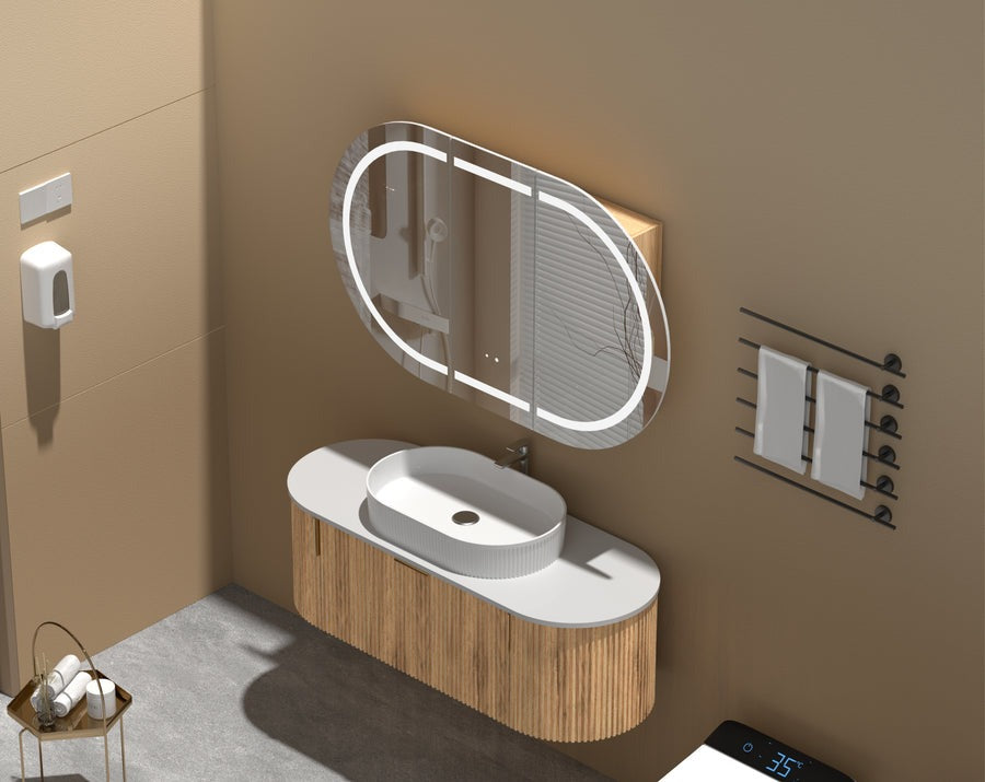 Mystic OVAL LED Shaving Cabinet 1200 X 750mm - WALNUT Carysil