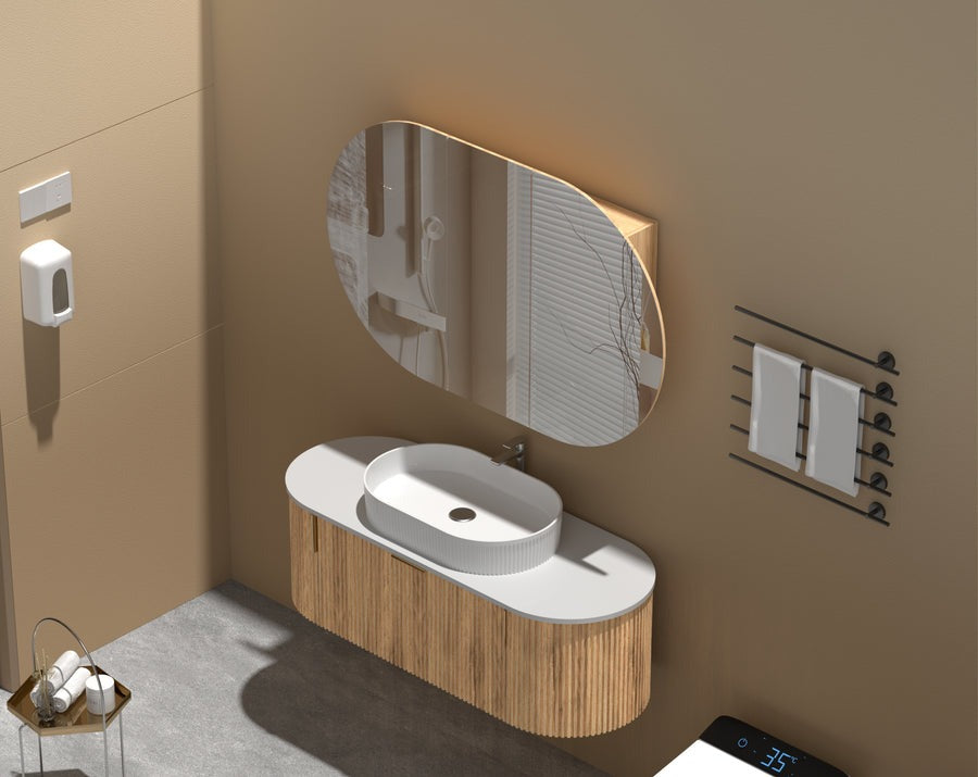 Mystic OVAL Shaving Cabinet 1200X750mm - WALNUT Carysil