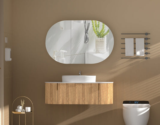 Mystic OVAL Shaving Cabinet 1200X750mm - WALNUT Carysil