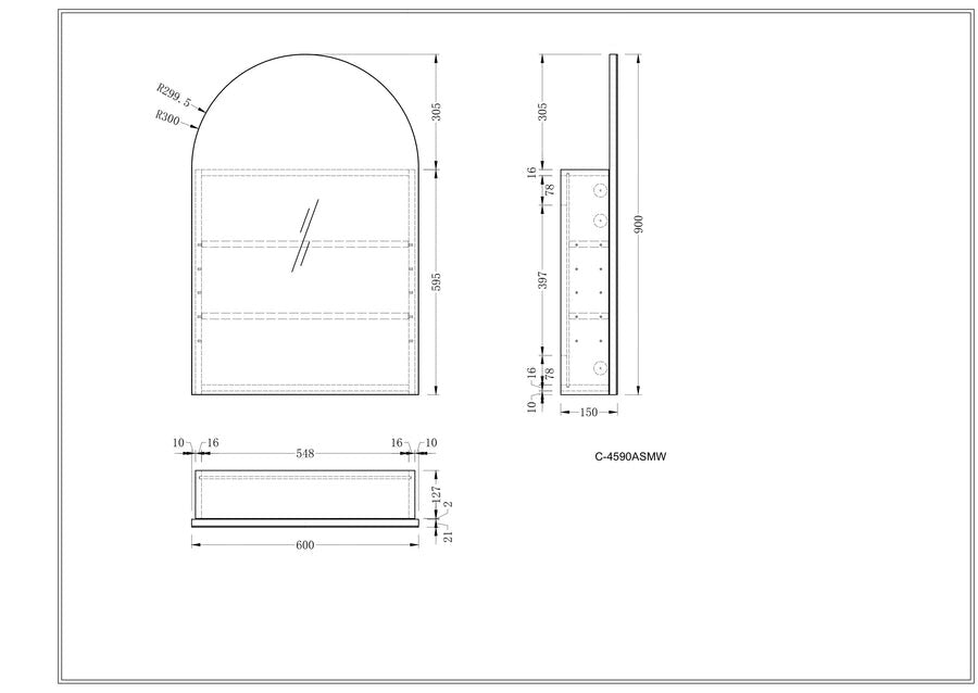 Imperial Arch Shaving Cabinet 600x900mm - WALNUT Carysil