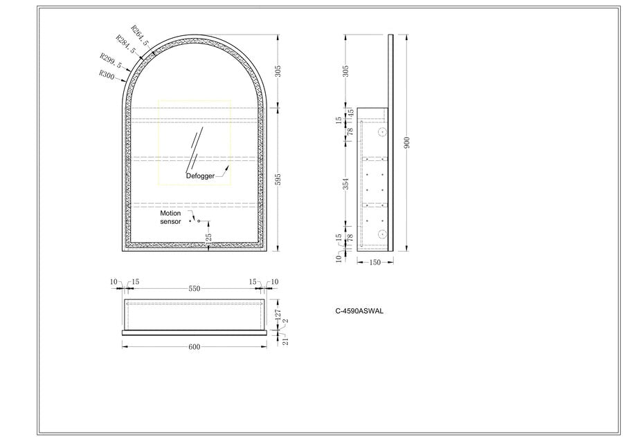 Imperial Arch LED Shaving Cabinet 600x900mm - WALNUT Carysil