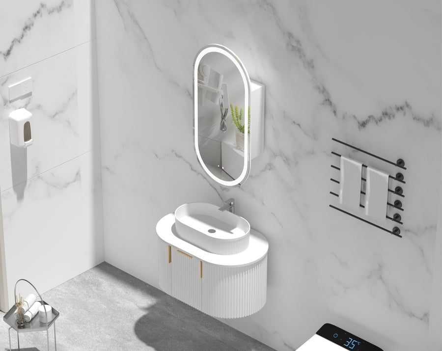 Noble Oval LED Shaving Cabinet 450x900mm - MATTE WHITE Carysil
