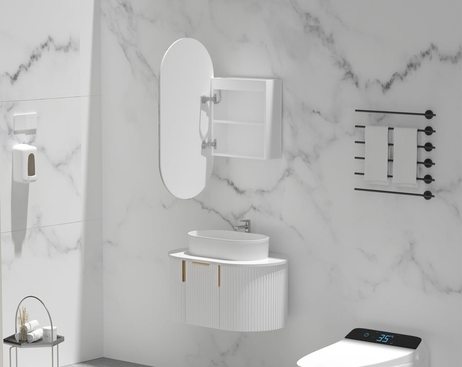 Noble Oval LED Shaving Cabinet 450x900mm - MATTE WHITE Carysil