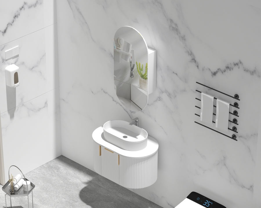 Noble Oval Shaving Cabinet 450x900mm - MATTE WHITE Carysil