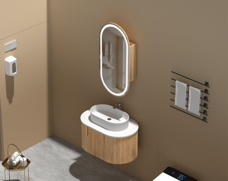 Noble Oval LED Shaving Cabinet 450x900mm - WALNUT Carysil