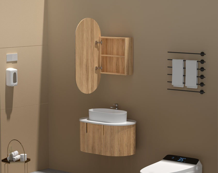 Noble Oval Shaving Cabinet 450x900mm - WALNUT Carysil
