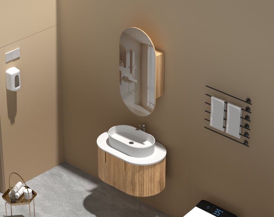 Noble Oval Shaving Cabinet 450x900mm - WALNUT Carysil