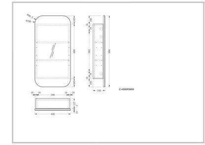 EARLS Squircle Shaving Cabinet 450x900mm - MATTE WHITE Carysil 