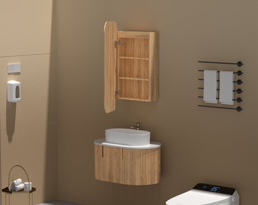 EARLS Squircle LED Shaving Cabinet 450x900mm - WALNUT Carysil