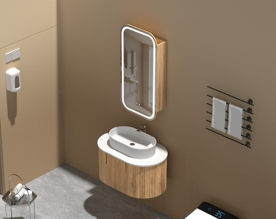 EARLS Squircle LED Shaving Cabinet 450x900mm - WALNUT Carysil