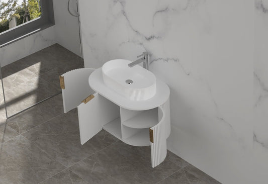 CARYSIL 750mm Fluted Wall Hung Vanity - Matte White - 750x469x412mm