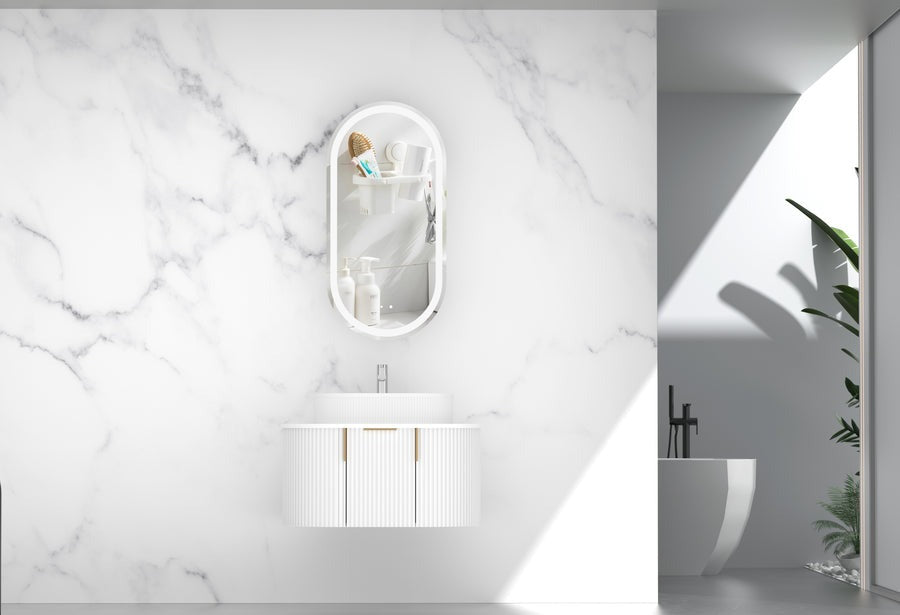CARYSIL 750mm Fluted Wall Hung Vanity - Matte White - 750x469x412mm