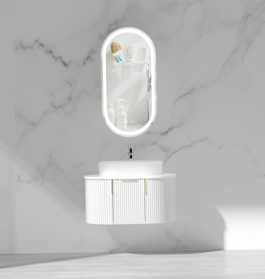 CARYSIL 750mm Fluted Wall Hung Vanity - Matte White - 750x469x412mm