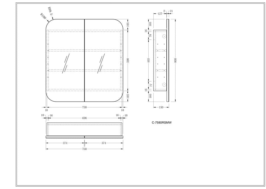GRAND Shaving Cabinet  750x800mm/900x800mm - MATTE WHITE Carysil