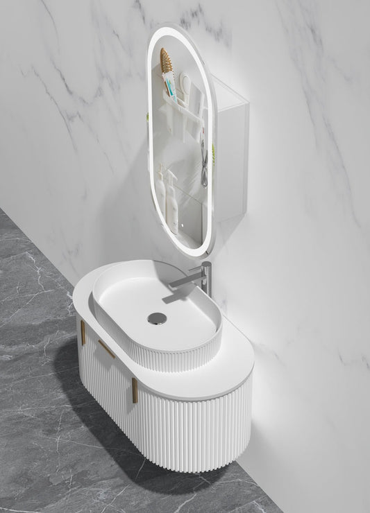 CARYSIL 900mm Fluted Wall Hung Vanity - Matte White - 900x469x412mm