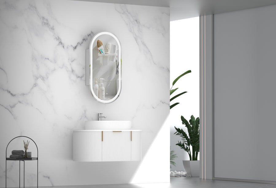 CARYSIL 900mm Fluted Wall Hung Vanity - Matte White - 900x469x412mm