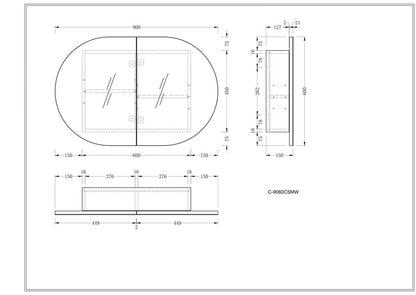 Mystic OVAL Shaving Cabinet 900x600mm - WALNUT Carysil