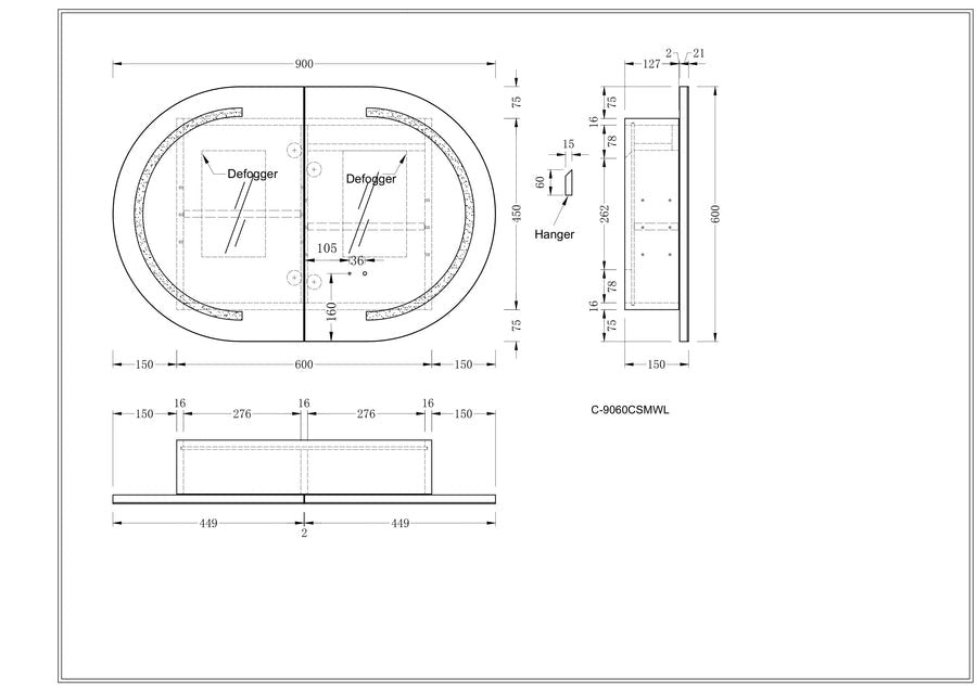 Mystic OVAL LED Shaving Cabinet 900x600mm MATTE WHITE - Carysil