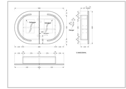 Mystic OVAL LED Shaving Cabinet 900x600mm MATTE WHITE - Carysil
