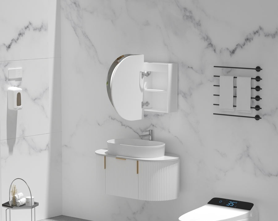 Mystic OVAL LED Shaving Cabinet 900x600mm MATTE WHITE - Carysil