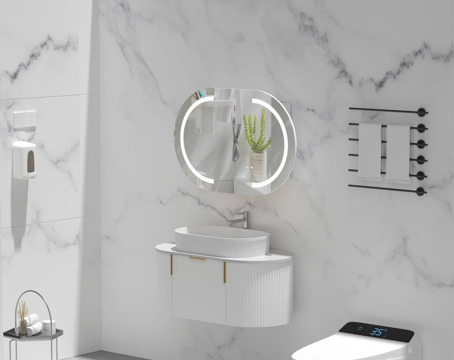 Mystic OVAL LED Shaving Cabinet 900x600mm MATTE WHITE - Carysil