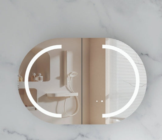 Mystic OVAL LED Shaving Cabinet 900x600mm MATTE WHITE - Carysil