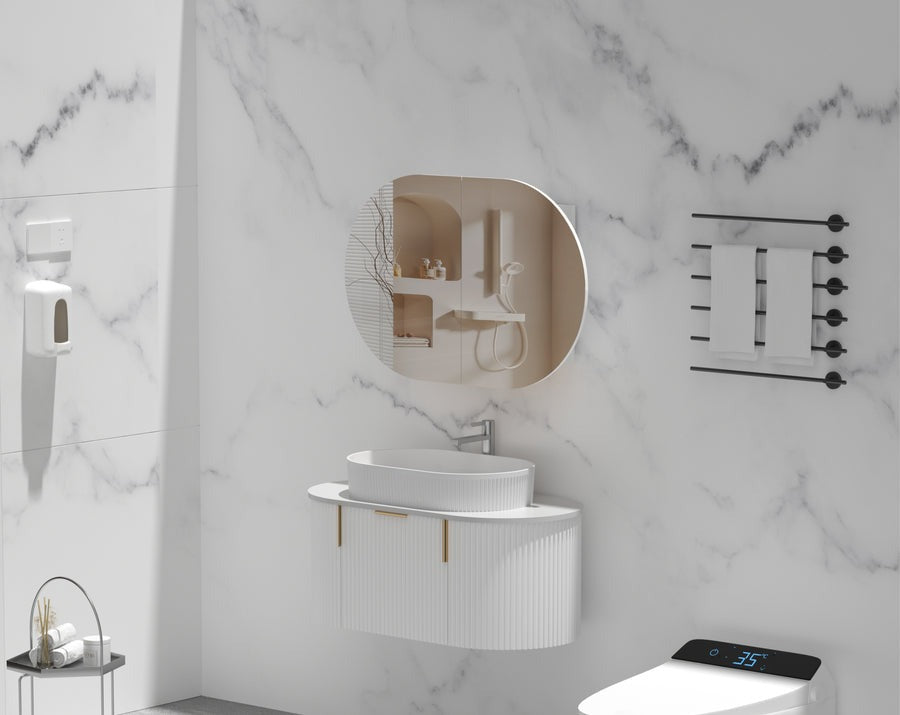 Mystic OVAL Shaving Cabinet 900x600mm - MATTE WHITE Carysil