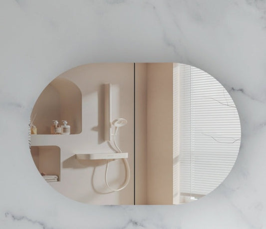 Mystic OVAL Shaving Cabinet 900x600mm - MATTE WHITE Carysil